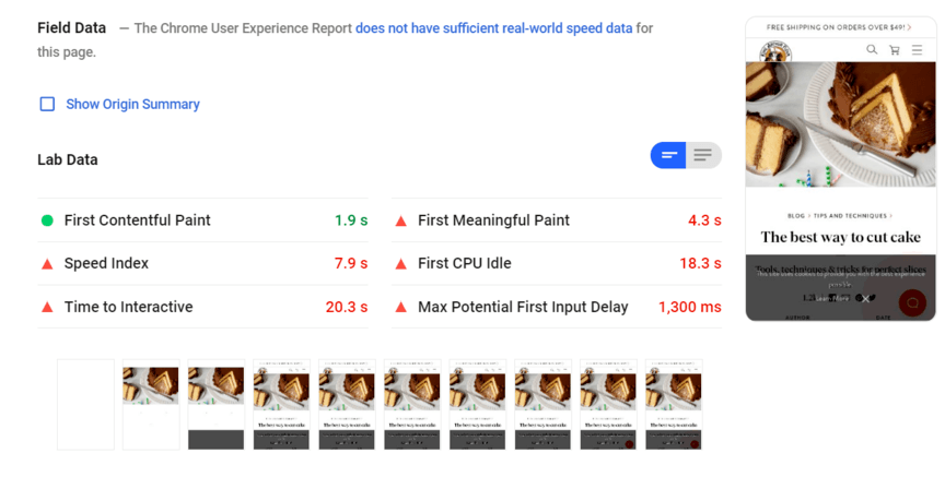 Visualize os resultados de insights de velocidade da página do Google