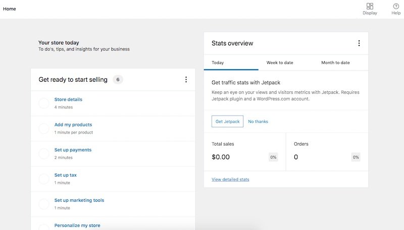 Painel de controle de WooCommerce
